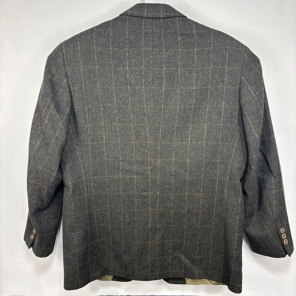 Palm Beach Plaid Tweed Blazer Mens 46 Brown 100% Wool Sport Coat‎ Vintage